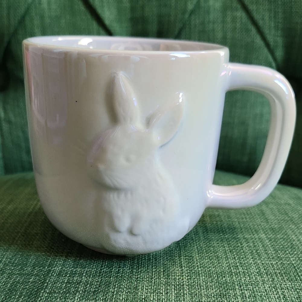Pearl Iridescent White Ceramic Rabbit Bunny Mug